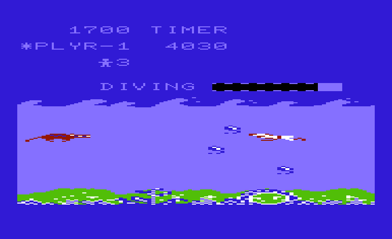 Jungle Hunt Commodore VIC-20 Screenshot: Don't get caught in the air bubbles.