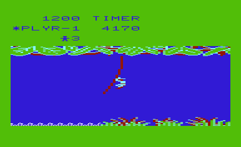 Jungle Hunt Commodore VIC-20 Screenshot: Reached the end of the first level...