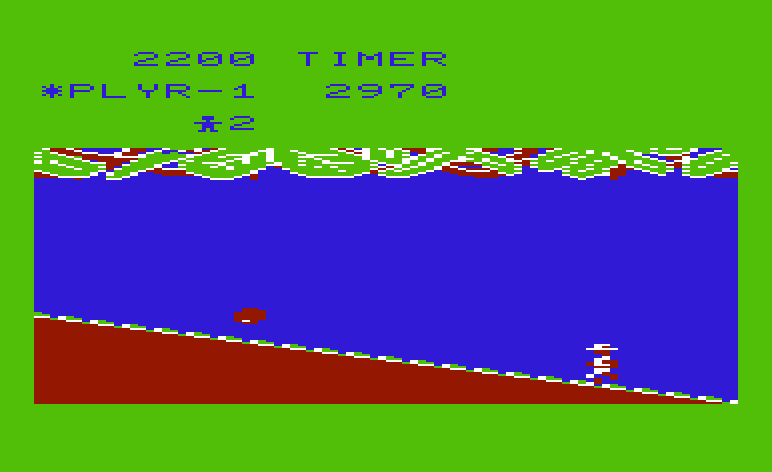 Jungle Hunt Commodore VIC-20 Screenshot: Jump over the falling rocks.