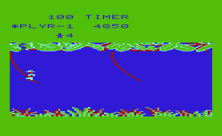 Jungle Hunt Commodore VIC-20 Screenshot: Swinging on vines...