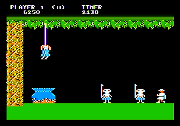 Jungle Hunt Apple II Screenshot: The natives are restless...
