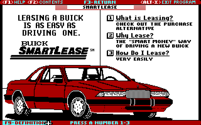 Great American Road belongs to Buick, The IBM PC/Compatibles Screenshot: Want to lease a card?