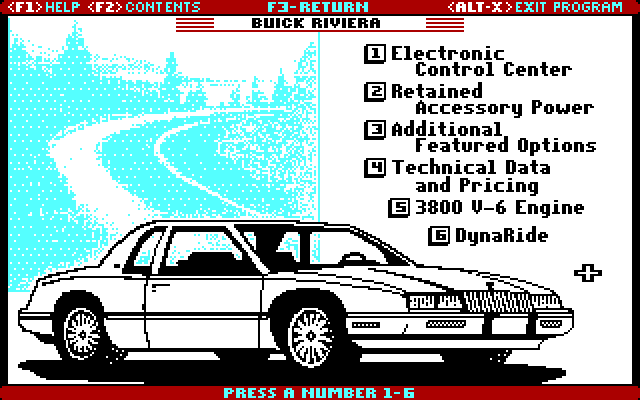Great American Road belongs to Buick, The IBM PC/Compatibles Screenshot: About the Buick Riviera.