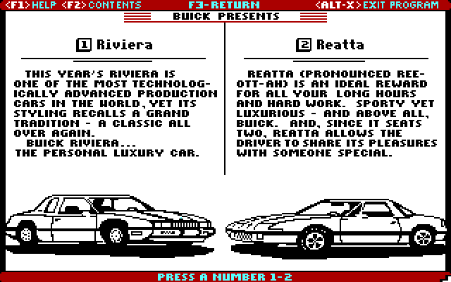 Great American Road belongs to Buick, The IBM PC/Compatibles Screenshot: Some featured Buick cars.