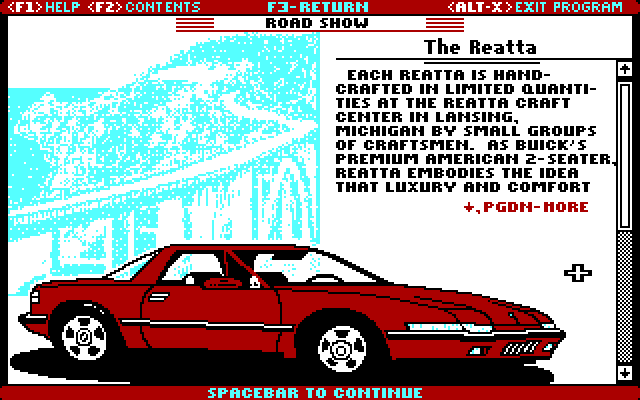 Great American Road belongs to Buick, The IBM PC/Compatibles Screenshot: About the Reatta.