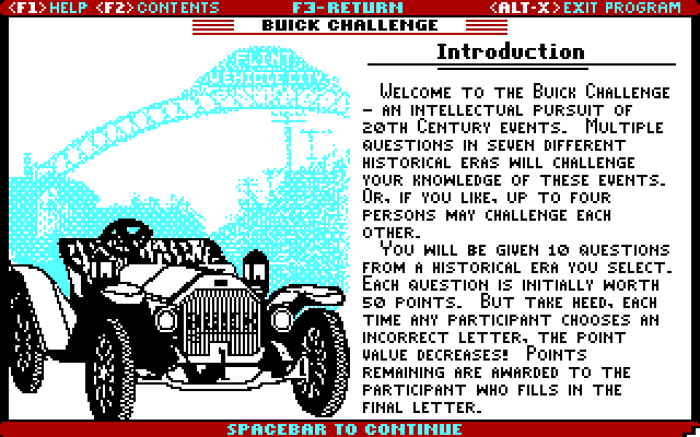Great American Road belongs to Buick, The IBM PC/Compatibles Screenshot: The Buick challenge introduction.