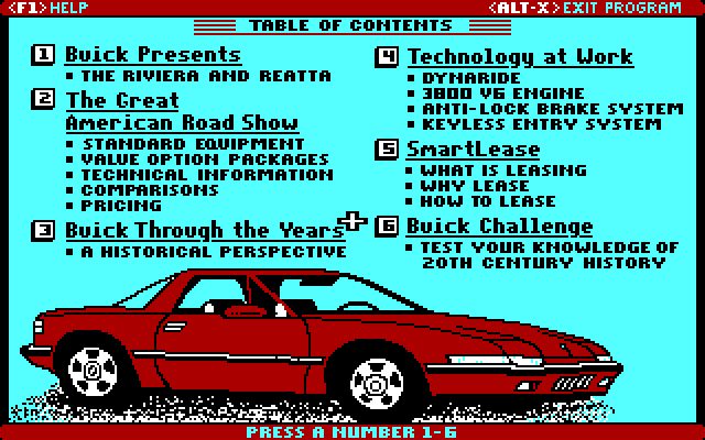 Great American Road belongs to Buick, The IBM PC/Compatibles Screenshot: The main menu.