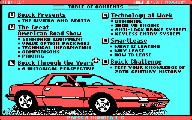 Great American Road belongs to Buick, The IBM PC/Compatibles Screenshot: The main menu.