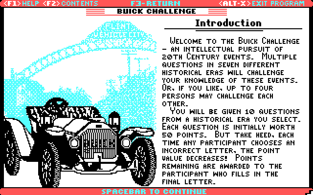 Great American Road belongs to Buick, The IBM PC/Compatibles Screenshot: The Buick challenge introduction.