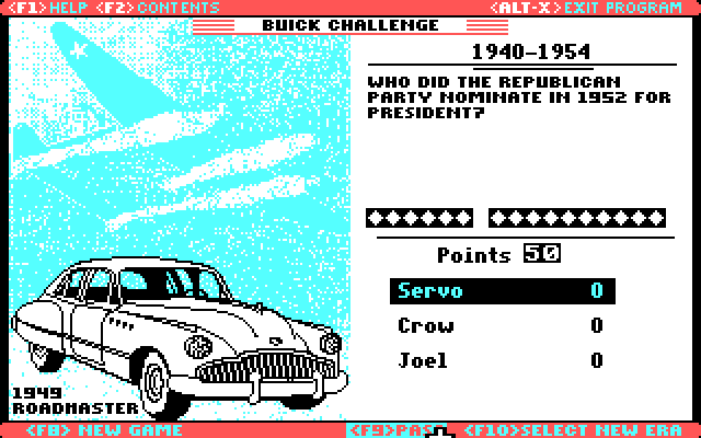 Great American Road belongs to Buick, The IBM PC/Compatibles Screenshot: First question...