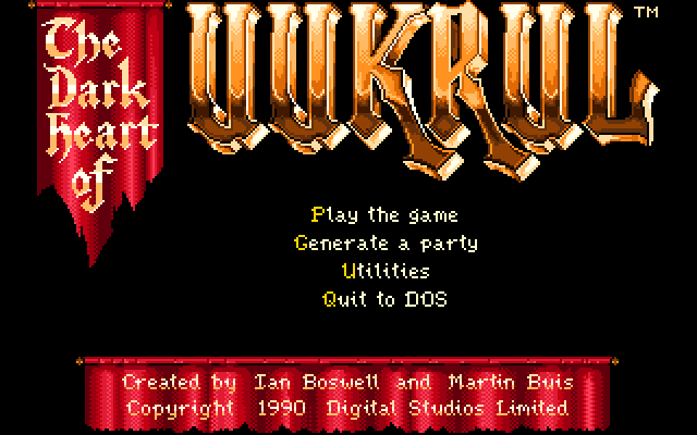 Dark Heart of Uukrul, The IBM PC/Compatibles Screenshot: The main menu.