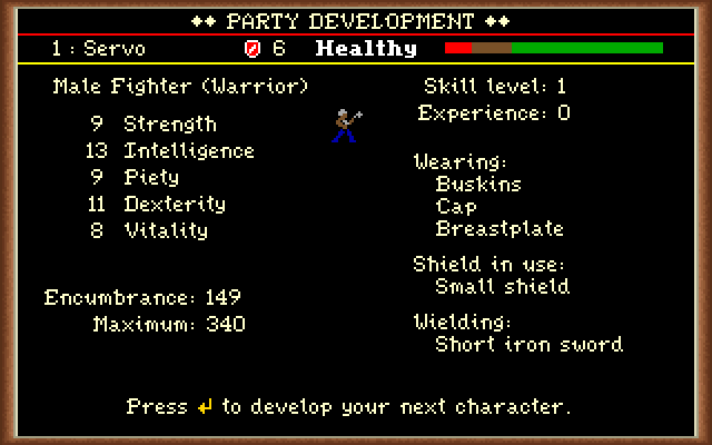 Dark Heart of Uukrul, The IBM PC/Compatibles Screenshot: Character stats.