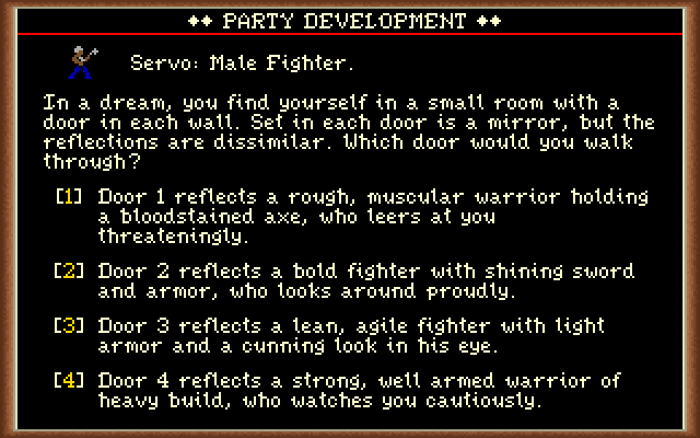 Dark Heart of Uukrul, The IBM PC/Compatibles Screenshot: One of the questions the game asks when creating a new character.