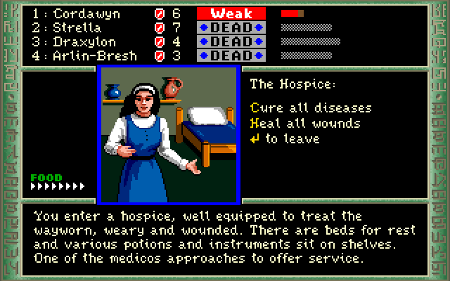 Dark Heart of Uukrul, The IBM PC/Compatibles Screenshot: Visit the hospice to heal.