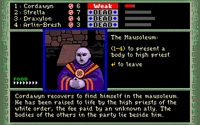 Dark Heart of Uukrul, The IBM PC/Compatibles Screenshot: Recovering at a mausoleum.
