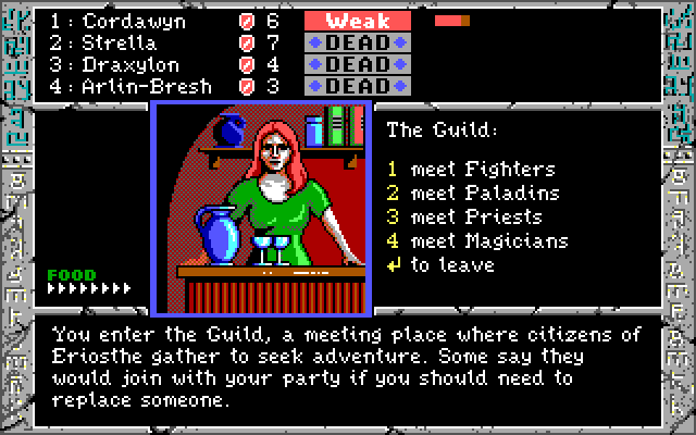 Dark Heart of Uukrul, The IBM PC/Compatibles Screenshot: Meet other characters at the guild.