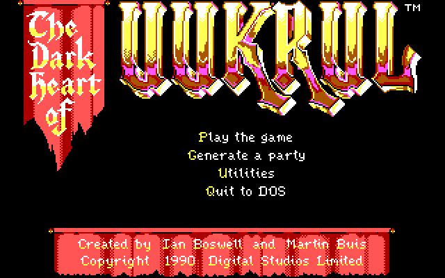Dark Heart of Uukrul, The IBM PC/Compatibles Screenshot: The main menu.