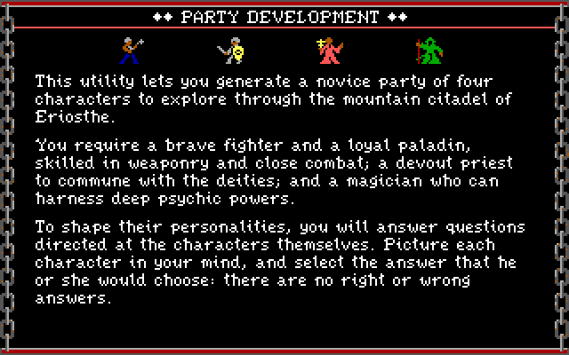 Dark Heart of Uukrul, The IBM PC/Compatibles Screenshot: Ready to begin party development?