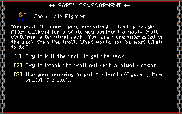 Dark Heart of Uukrul, The IBM PC/Compatibles Screenshot: One of the questions the game asks during party setup.