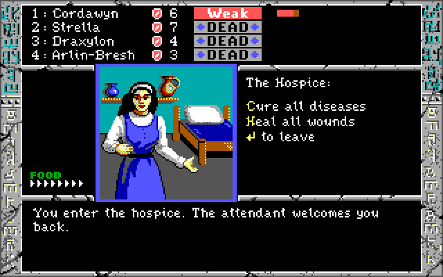 Dark Heart of Uukrul, The IBM PC/Compatibles Screenshot: Cure wounds at the hospice.