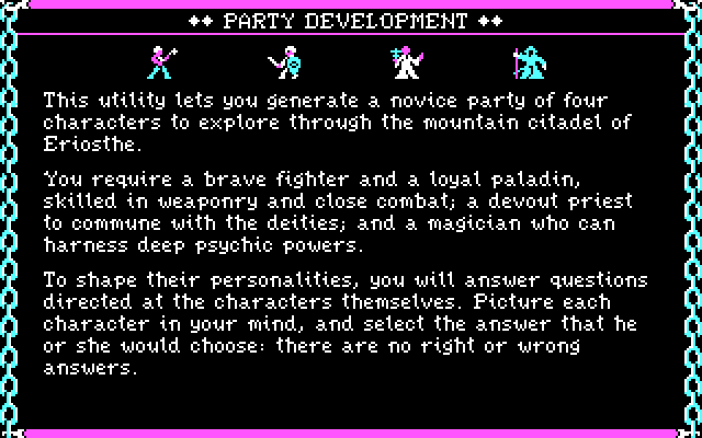 Dark Heart of Uukrul, The IBM PC/Compatibles Screenshot: Ready to set up some characters?