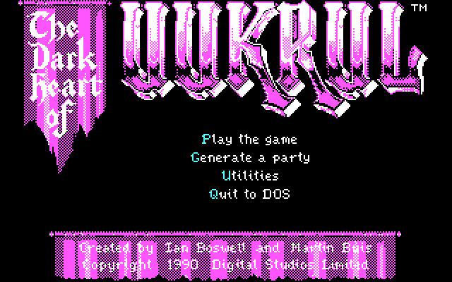 Dark Heart of Uukrul, The IBM PC/Compatibles Screenshot: The main menu.
