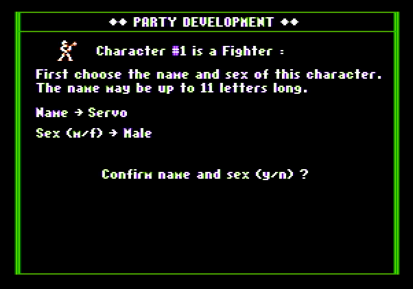 Dark Heart of Uukrul, The Apple II Screenshot: Setting up the first character.