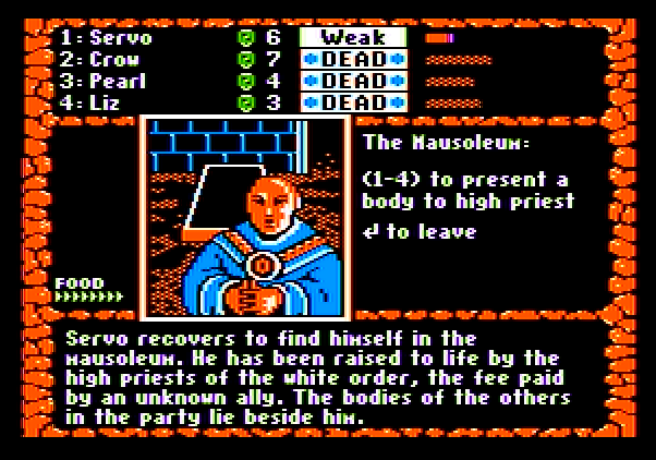 Dark Heart of Uukrul, The Apple II Screenshot: Recovering at the mausoleum.