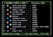 Dark Heart of Uukrul, The for Apple II - Buying items from a supply shop...