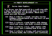 Dark Heart of Uukrul, The for Apple II - One of the questions the game asks for character generation.