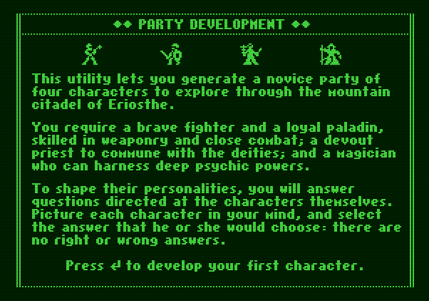 The Dark Heart of Uukrul Apple II Screenshot: Ready to create a party?
