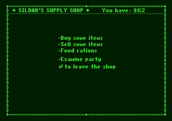 The Dark Heart of Uukrul Apple II Screenshot: Supply shop; care to buy anything?