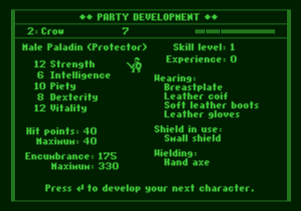 The Dark Heart of Uukrul Apple II Screenshot: Character stats...