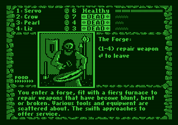 The Dark Heart of Uukrul Apple II Screenshot: The forge can repair weapons.