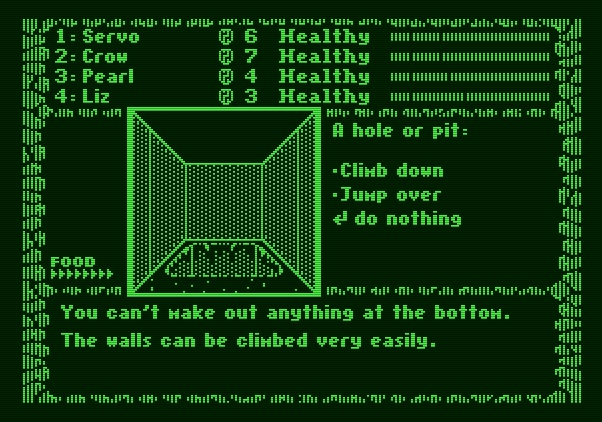 The Dark Heart of Uukrul Apple II Screenshot: Can't see anything below; climb down anyway?