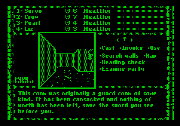 Dark Heart of Uukrul, The Apple II Screenshot: What luck! A sword is on the ground!