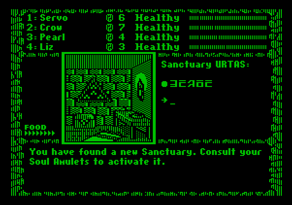 Dark Heart of Uukrul, The Apple II Screenshot: Located a sanctuary.