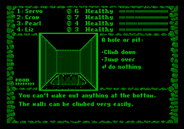 Dark Heart of Uukrul, The Apple II Screenshot: Can't see anything below; climb down anyway?