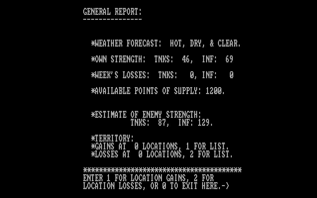 Rommel at El Alamein IBM PC/Compatibles Screenshot: General report.