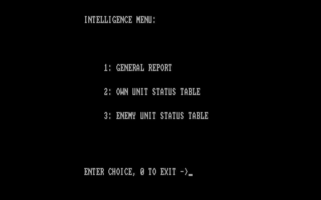 Rommel at El Alamein IBM PC/Compatibles Screenshot: The intelligence menu.