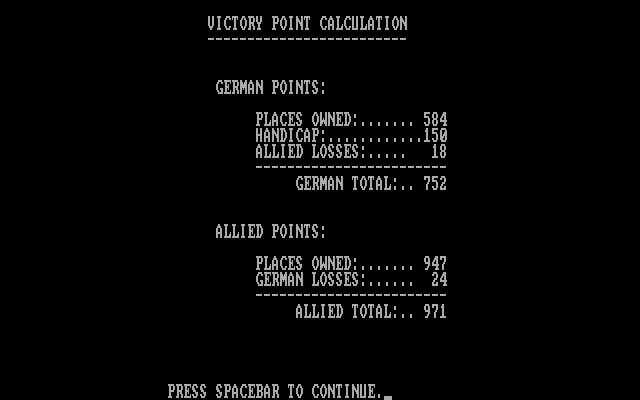 Rommel at El Alamein IBM PC/Compatibles Screenshot: Victory point calculation.
