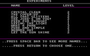 Chem Lab for IBM PC/Compatibles - The main menu; choose an experiment.