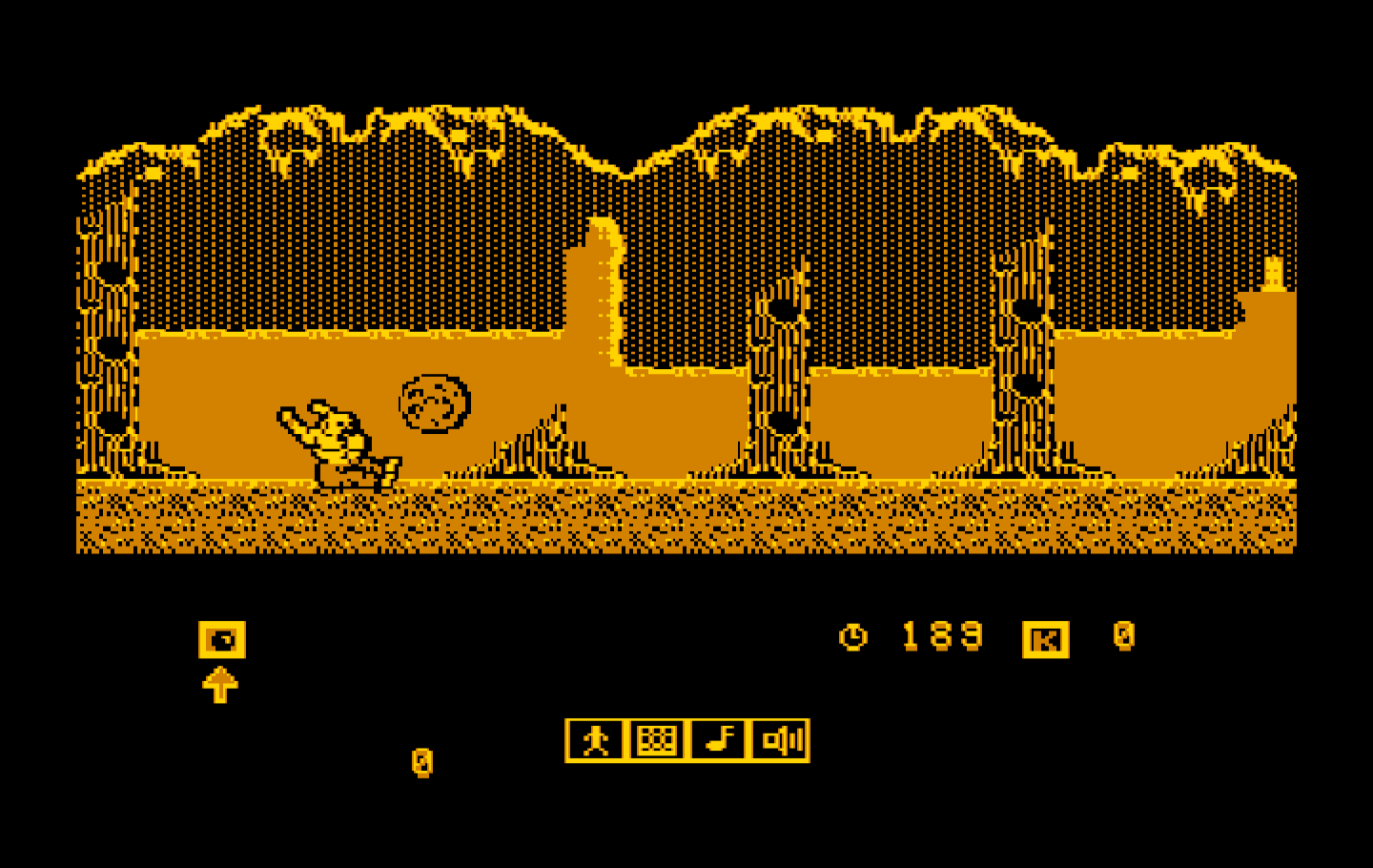 Karnov IBM PC/Compatibles Screenshot: A bouncing boulder got me!