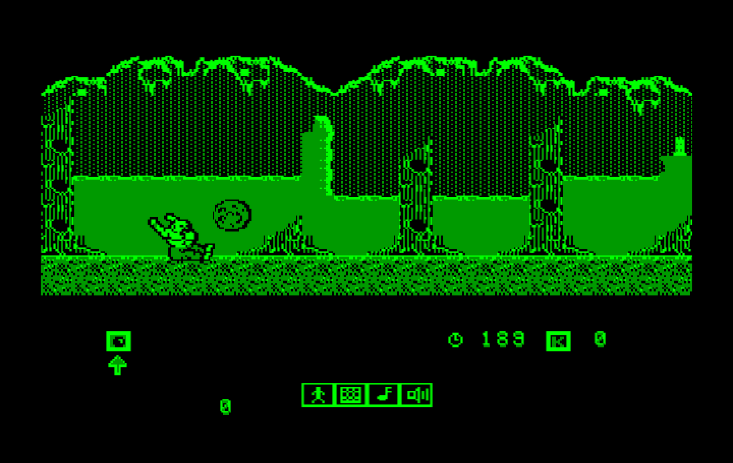 Karnov IBM PC/Compatibles Screenshot: A bouncing boulder got me!