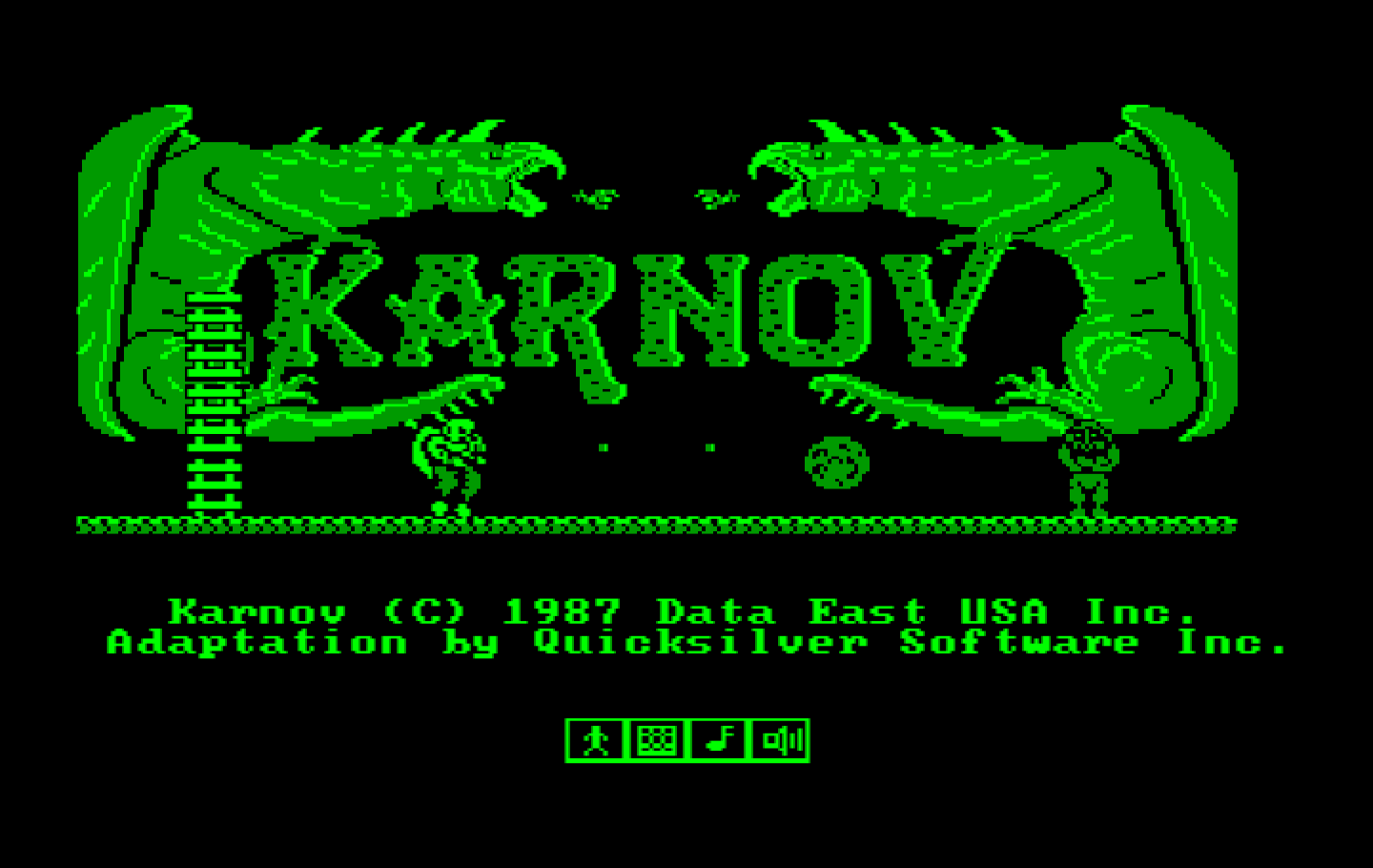 Karnov IBM PC/Compatibles Screenshot: Title screen.
