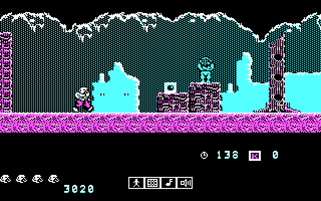 Karnov IBM PC/Compatibles Screenshot: Firing at an opponent.