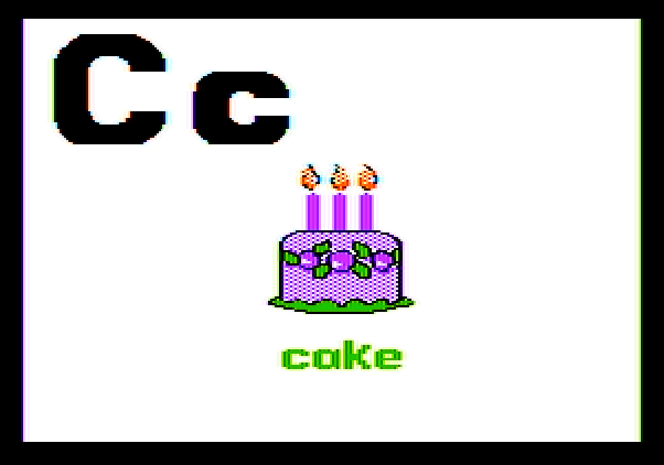 Charlie Brown's ABC's Apple II Screenshot: It's a cake!