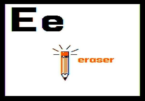 Charlie Brown's ABC's Apple II Screenshot: The eraser for "E".