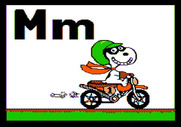 Charlie Brown's ABC's for Apple II - An animated Snoopy rides a motorcycle.