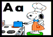 Charlie Brown's ABC's for Apple II - Snoopy cooks wearing the apron.